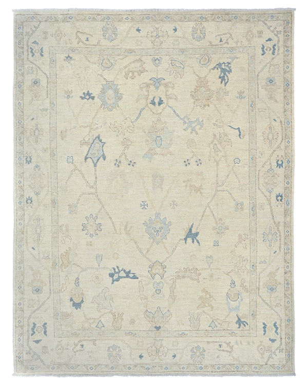 Beige 9x12 Ft Oushak Turkish Hand Knotted Traditional Soft Wool Area Rug